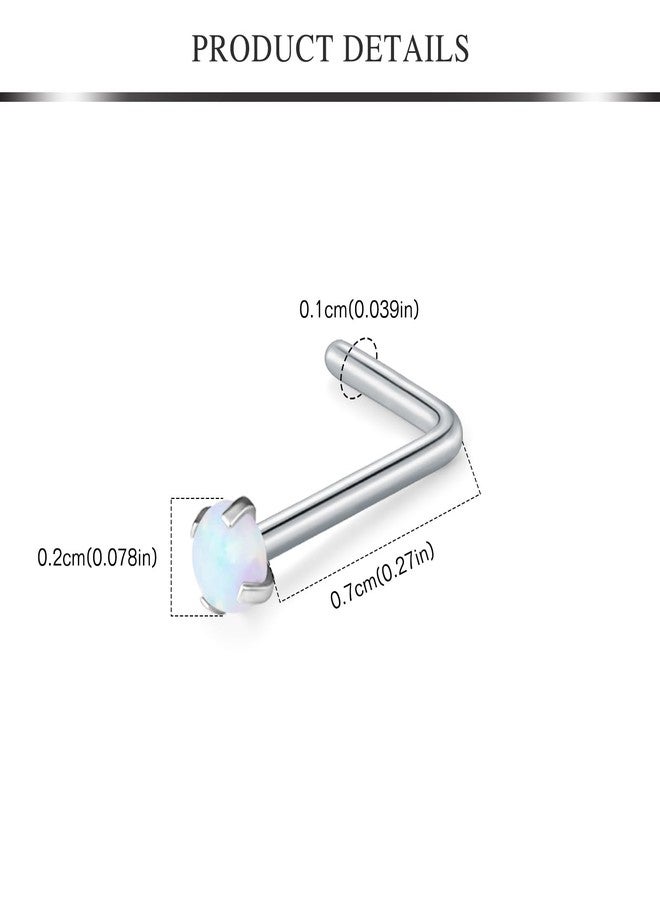 AVYRING Silver Nose Rings Hoops Opal Set - 18g & 20g Nose Piercing Jewelry Surgical Steel Nose Studs L Shaped Screw White Opal - Image 3